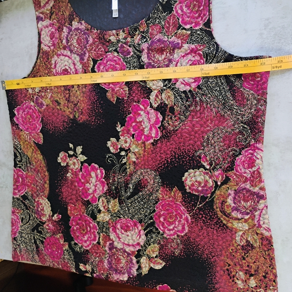 White Stag Y2K Floral Metallic Tank Top Womens XL Black Pink‎ Gold Whimsigoth - Picture 8 of 9